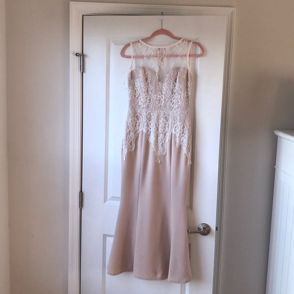 Nude Long Dress With Lace